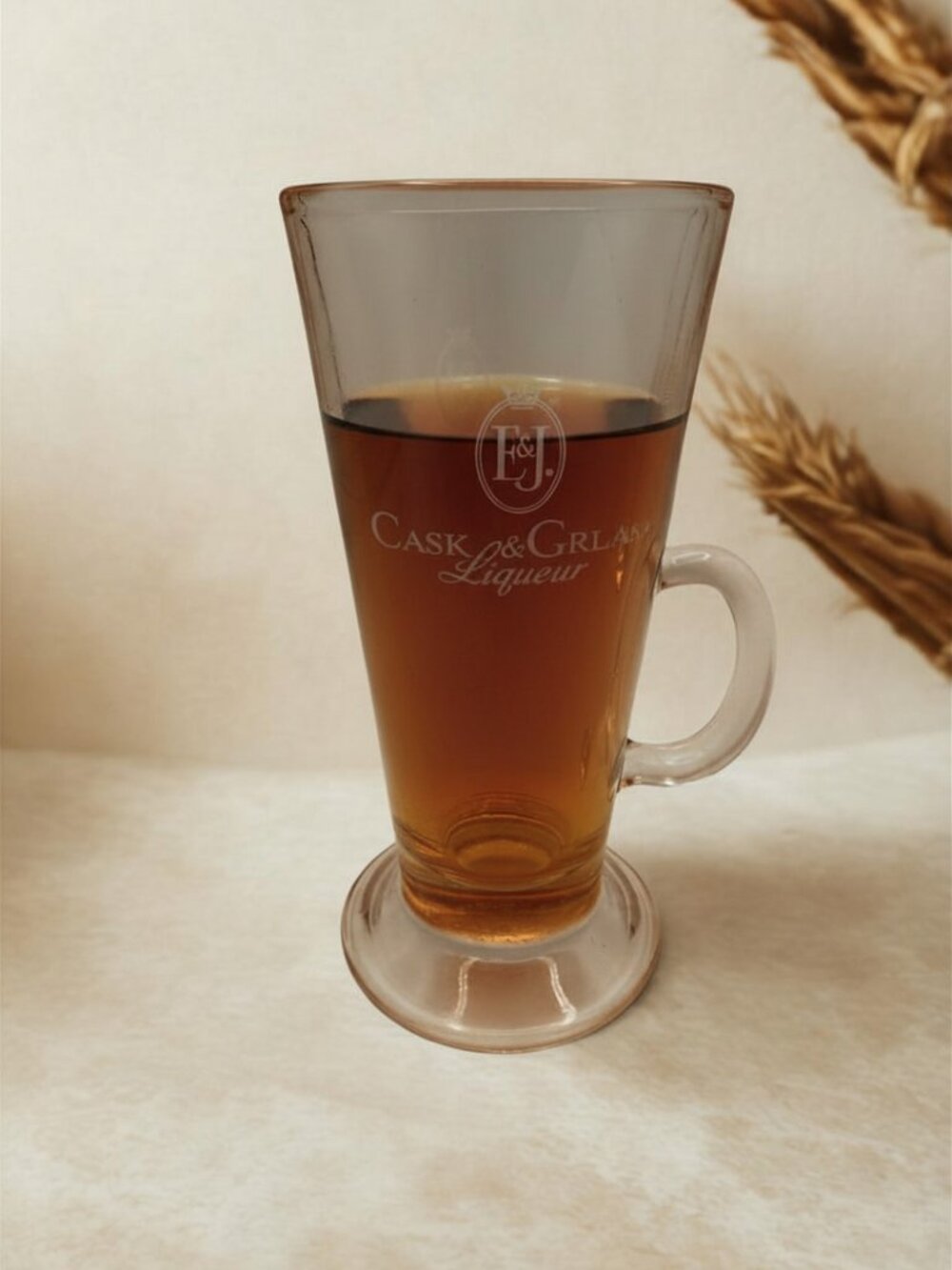 Vintage E&J Cask and Cream Liqueur Pedestal Glass Mug Collectible Barware